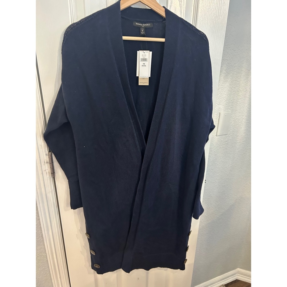Banana Republic Navy Blue Cotton Open Cardigan Sweater Petite Medium NWT